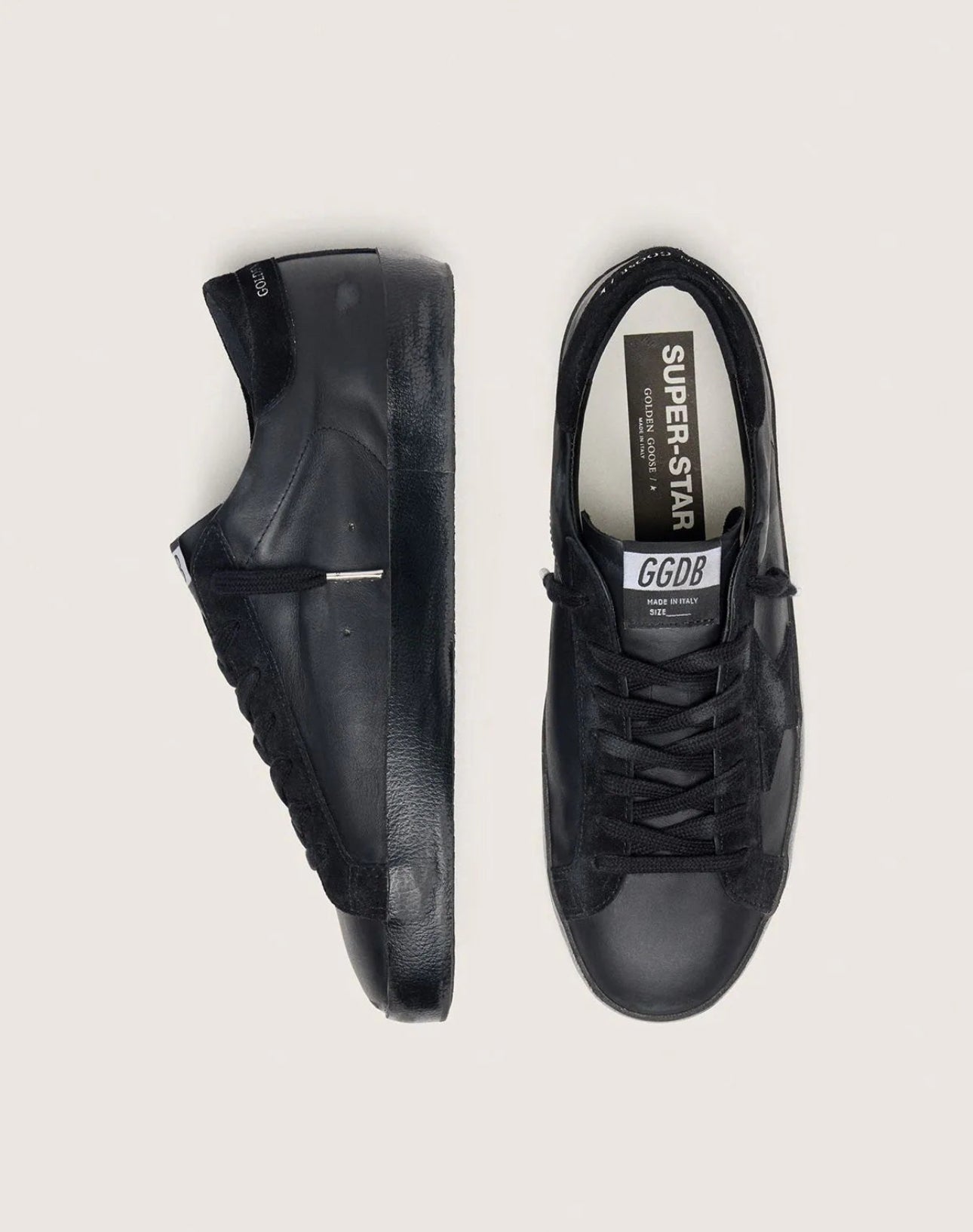Golden Goose Men's Super-Star in black nappa with black suede star and heel tab