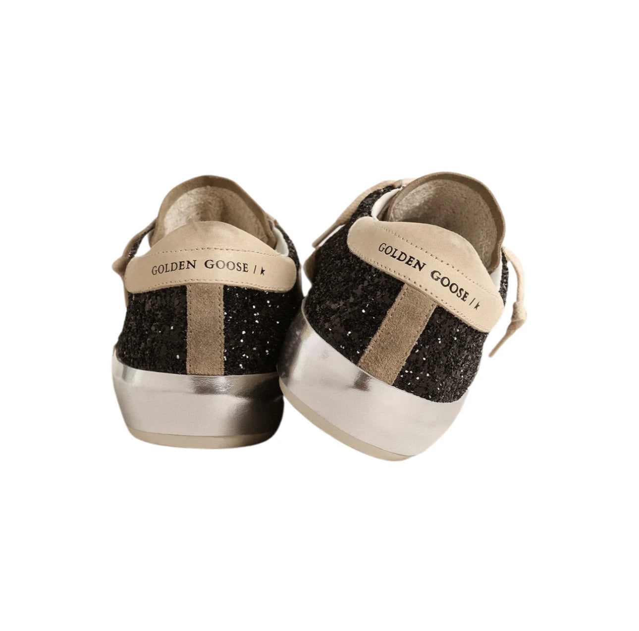 Golden Goose in black glitter with cream star and suede inserts(Women's)