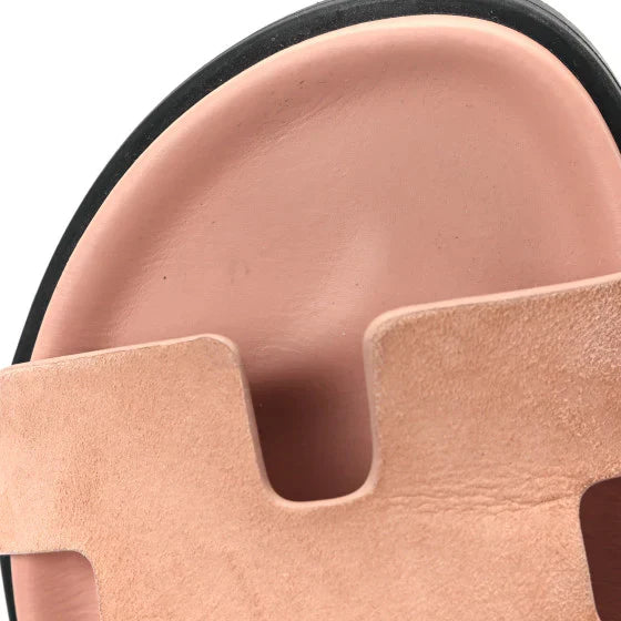 Hermes Suede Goatskin Womens Chypre Sandals Nude