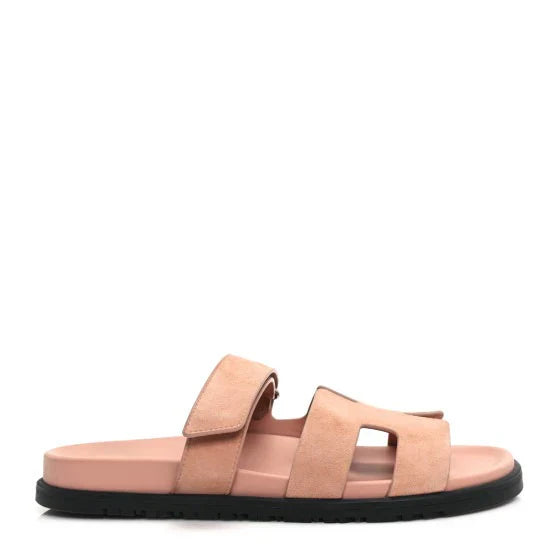 Hermes Suede Goatskin Womens Chypre Sandals Nude